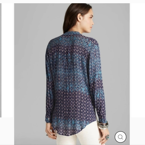 Free People Caravan Printed Blue Tunic Shirt Dize XS - Picture 3 of 9